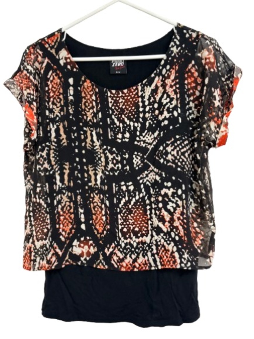 Point Zero Black Top with Rust and Cream Animal Print